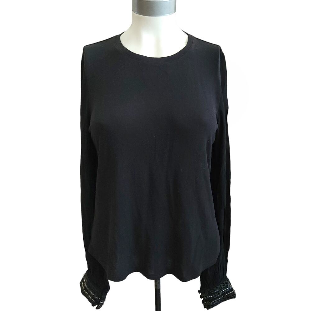 GENERATION LOVE Noelle sheer sleeve beaded cuff knit top black sweater Sz S NEW